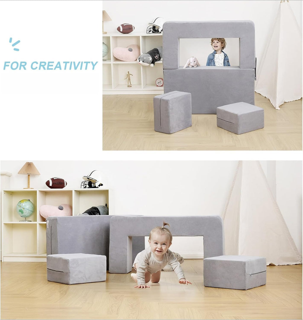 Grey Convertible Foam Kids Modular Sofa