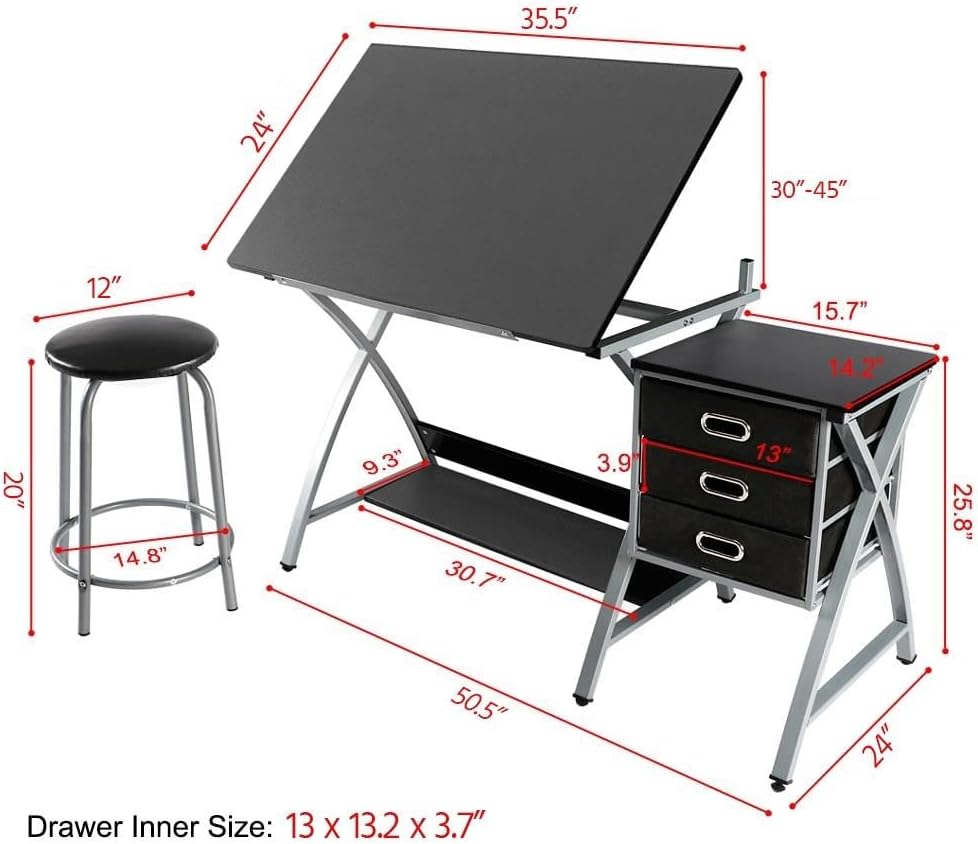 Tilting Storage Artist Drafting Table Set