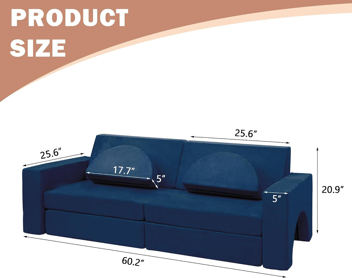 Blue Convertible Modular Kids Play Couch