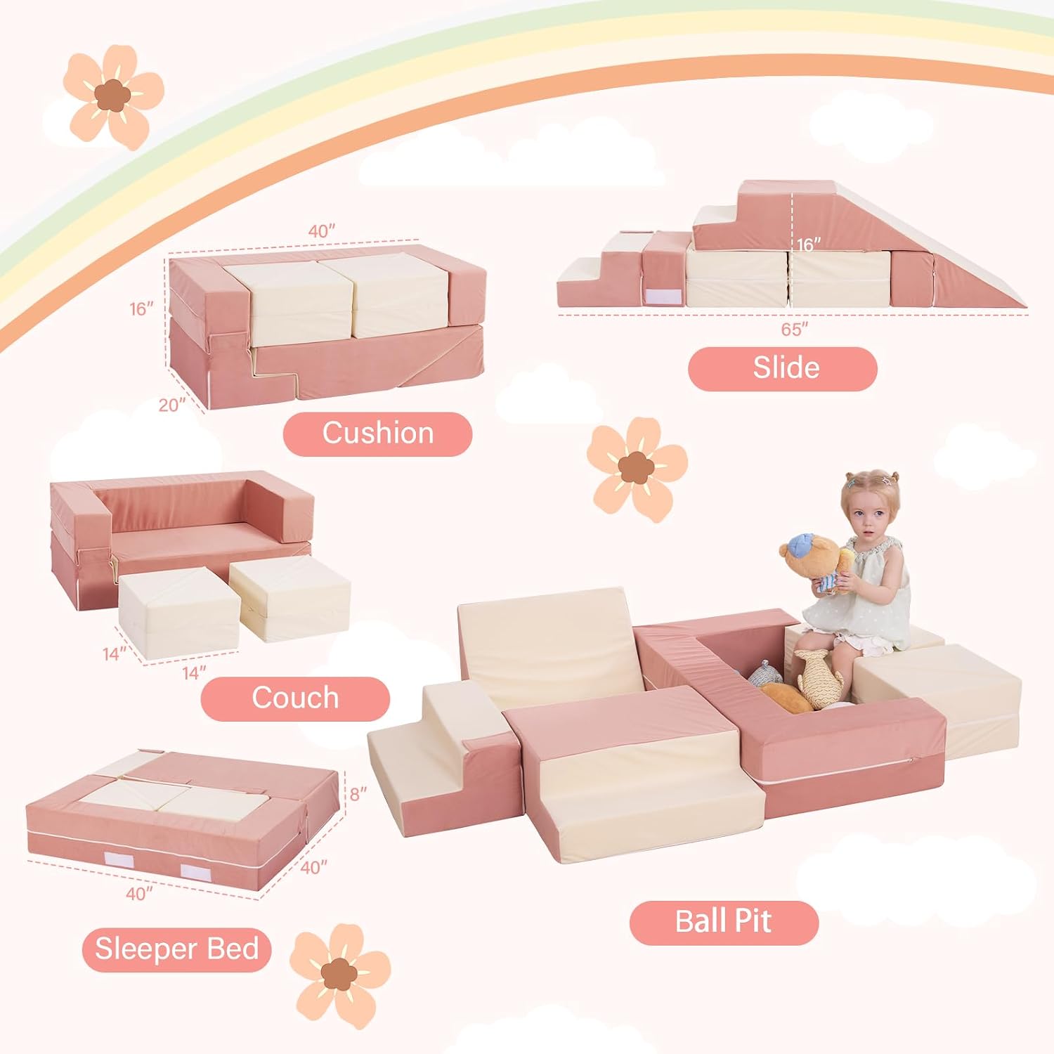 Convertible Modular Foam Kids Play Couch