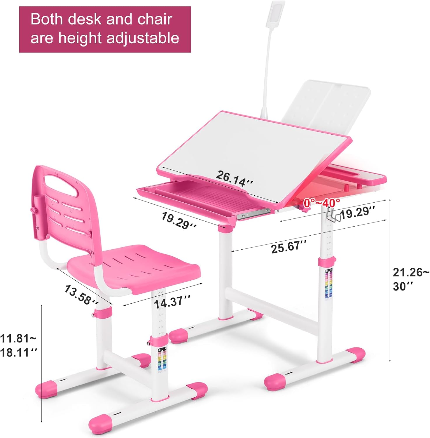LED Tilt Adjustable Ergonomic Kids Desk Set