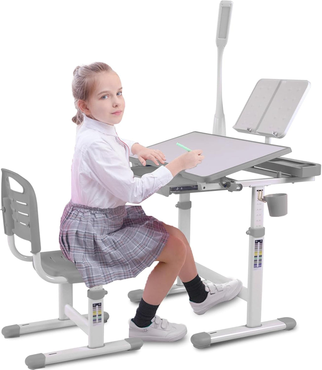 Grey LED Tilting Adjustable Kids Art Desk Set