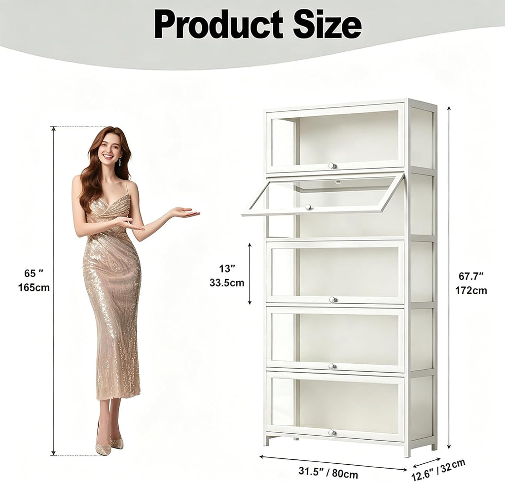 5-Tier Flip-Up Door Display Bookcase