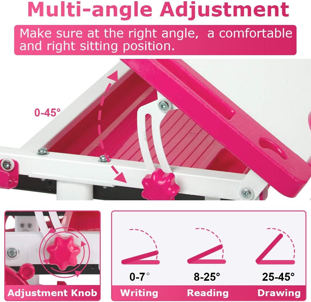 Pink Storage Adjustable Kids Desk Chair Set