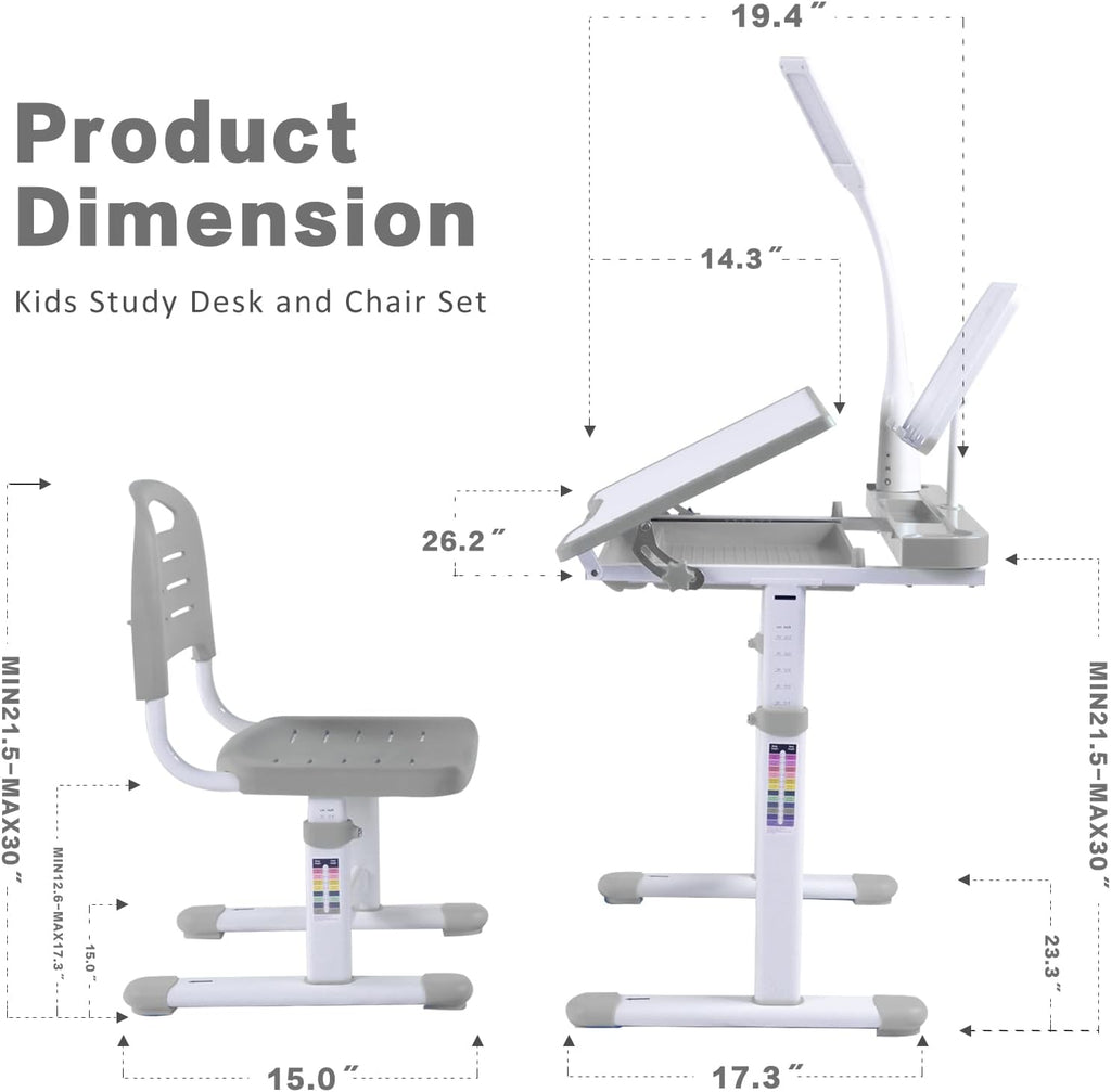 Grey LED Tilting Adjustable Kids Art Desk Set