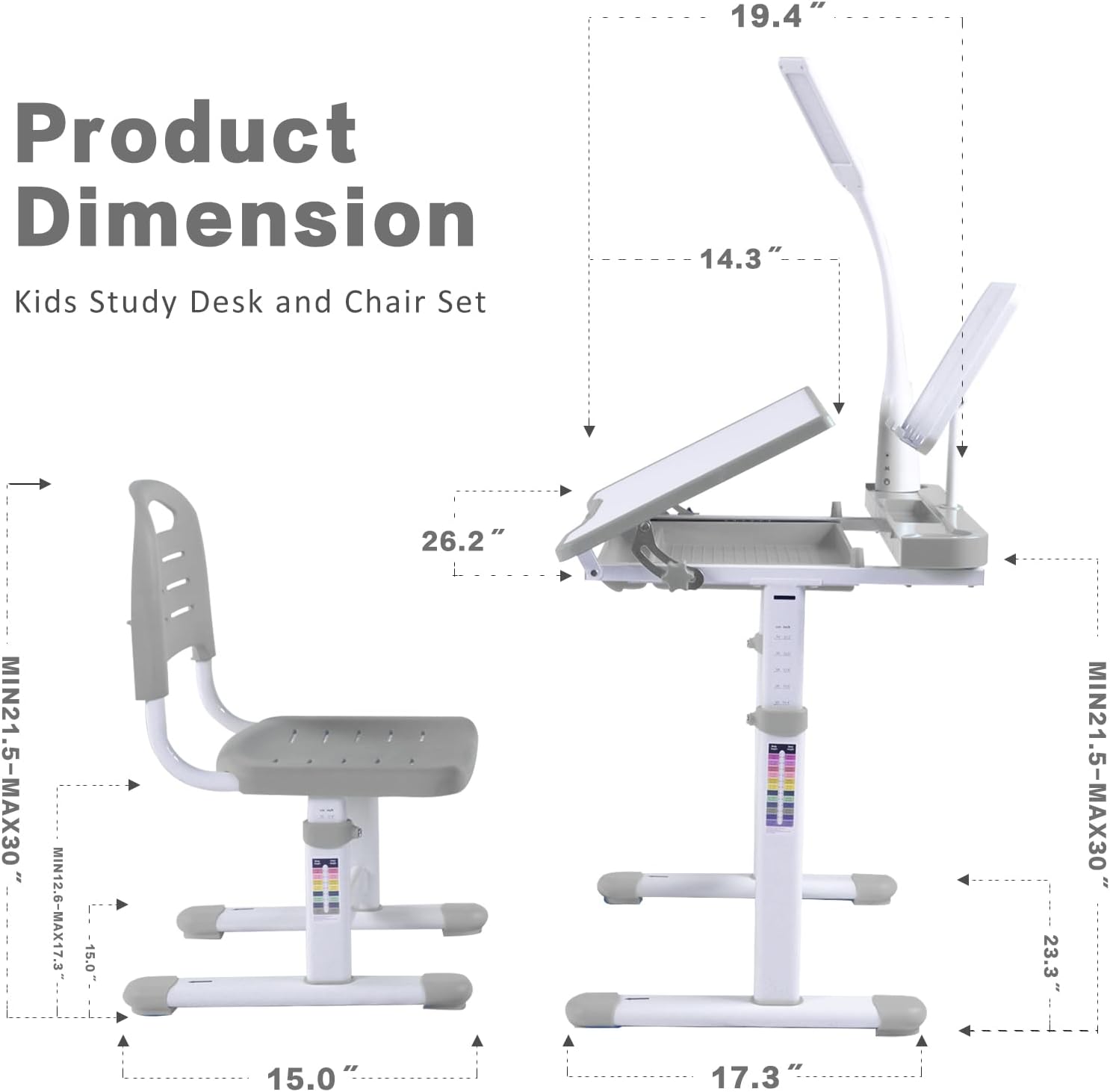 Grey LED Tilting Adjustable Kids Art Desk Set