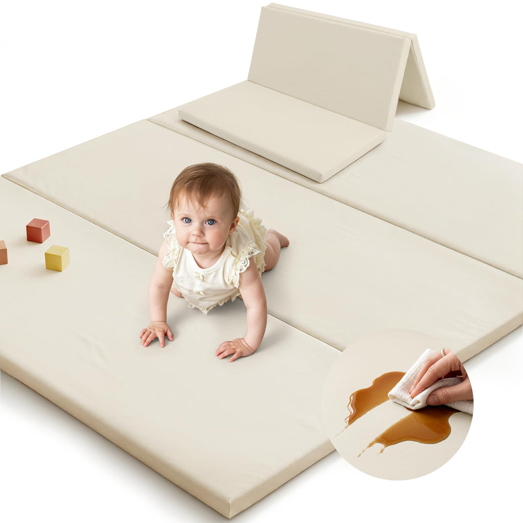 Beige Leather Foldable Waterproof Play Mat
