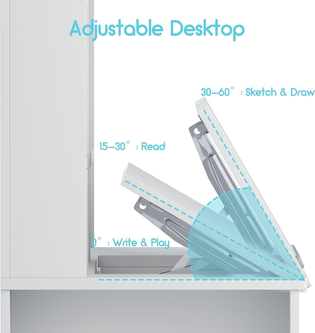 Wooden Storage Tiltable Kids Desk Set
