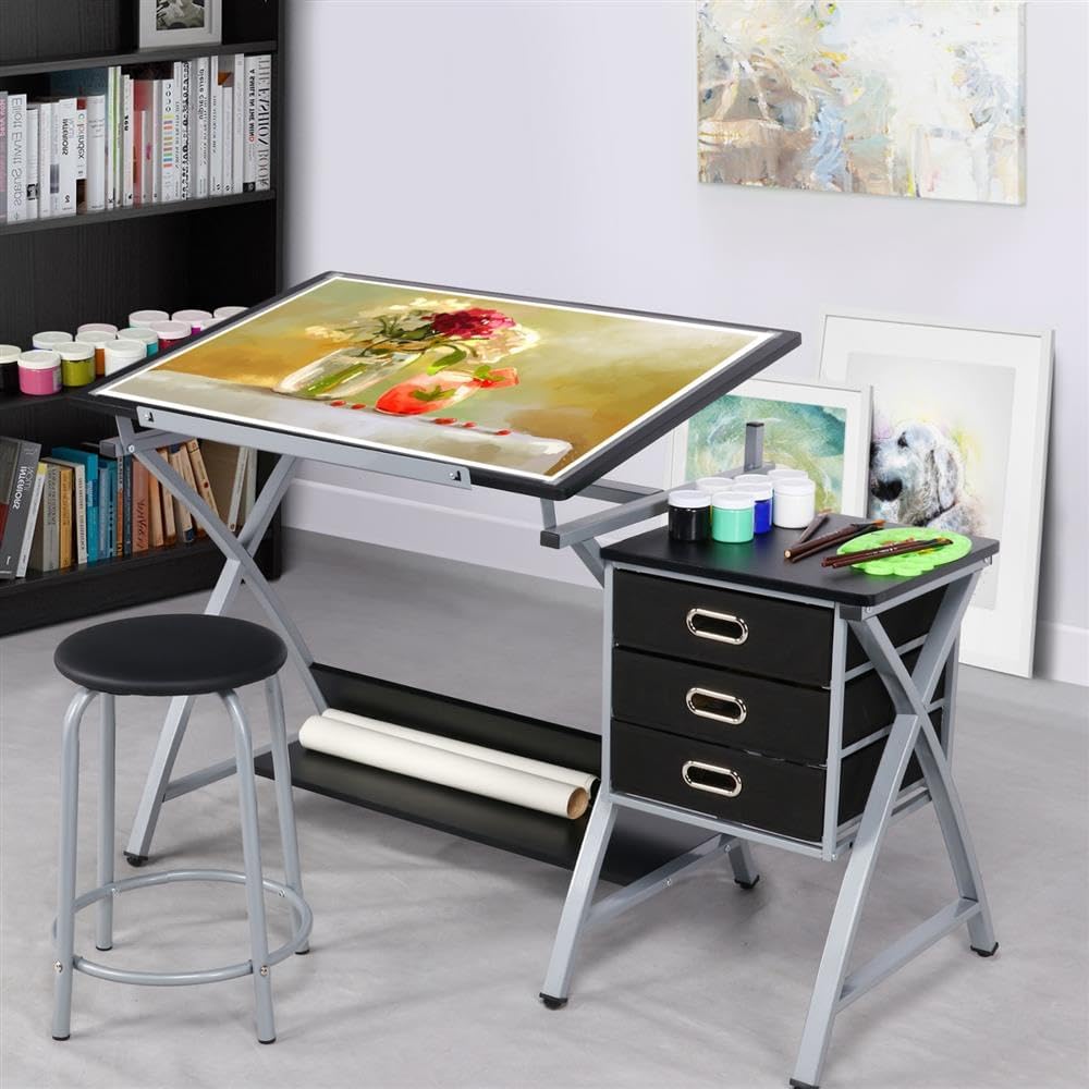 Tilting Storage Artist Drafting Table Set