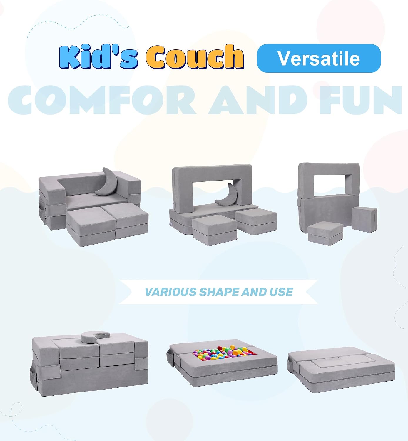 Grey Convertible Foam Kids Modular Sofa