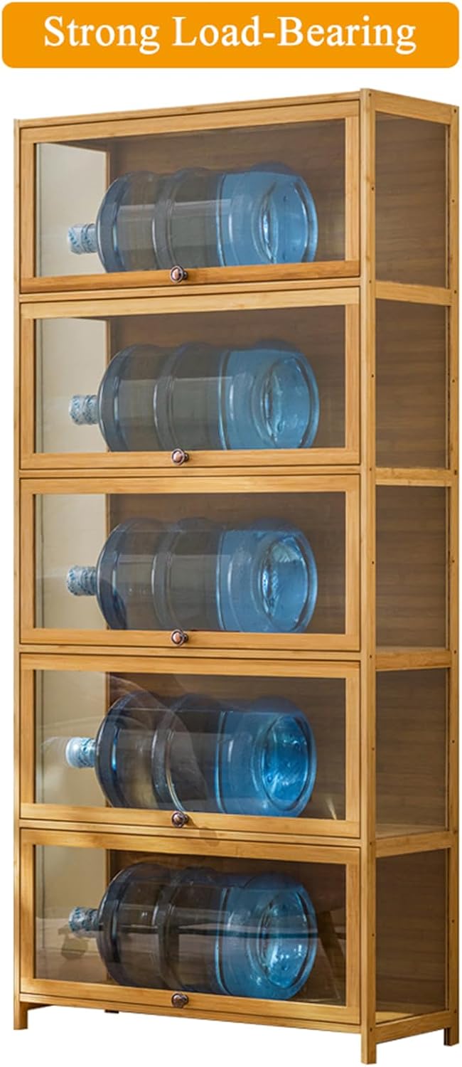 Natural Bamboo 5-Tier Acrylic Display Cabinet