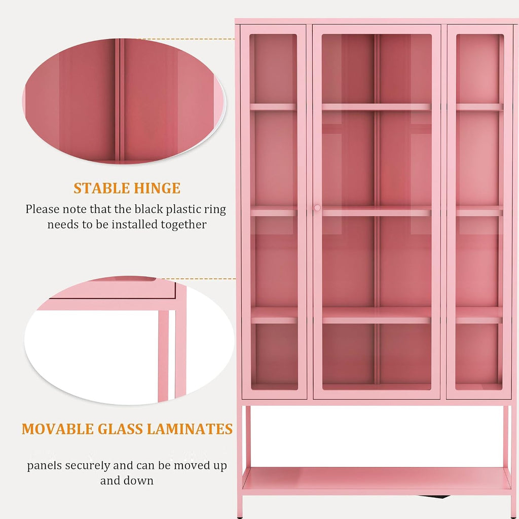 Pink LED 5-Tier 3-Sided Glass Bookcase