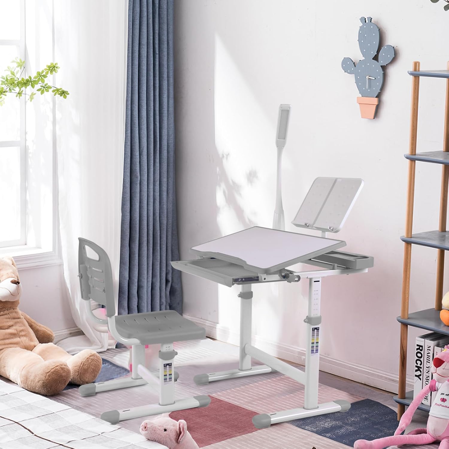 Grey LED Tilting Adjustable Kids Art Desk Set