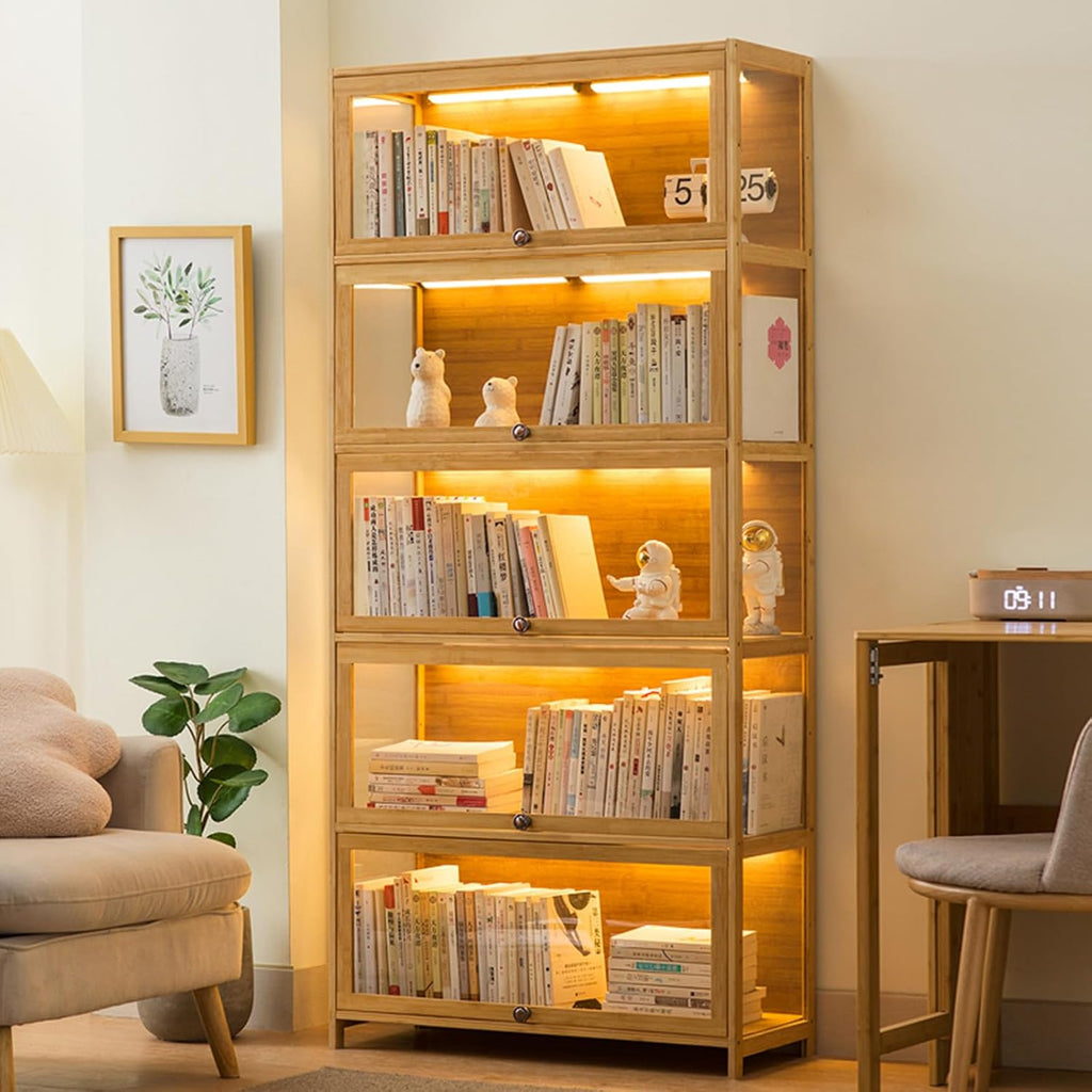 Natural Bamboo 5-Tier Acrylic Display Cabinet