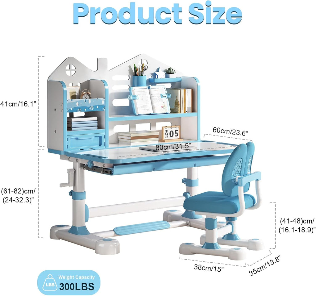 Blue Tilt Height Adjustable Kids Desk Set