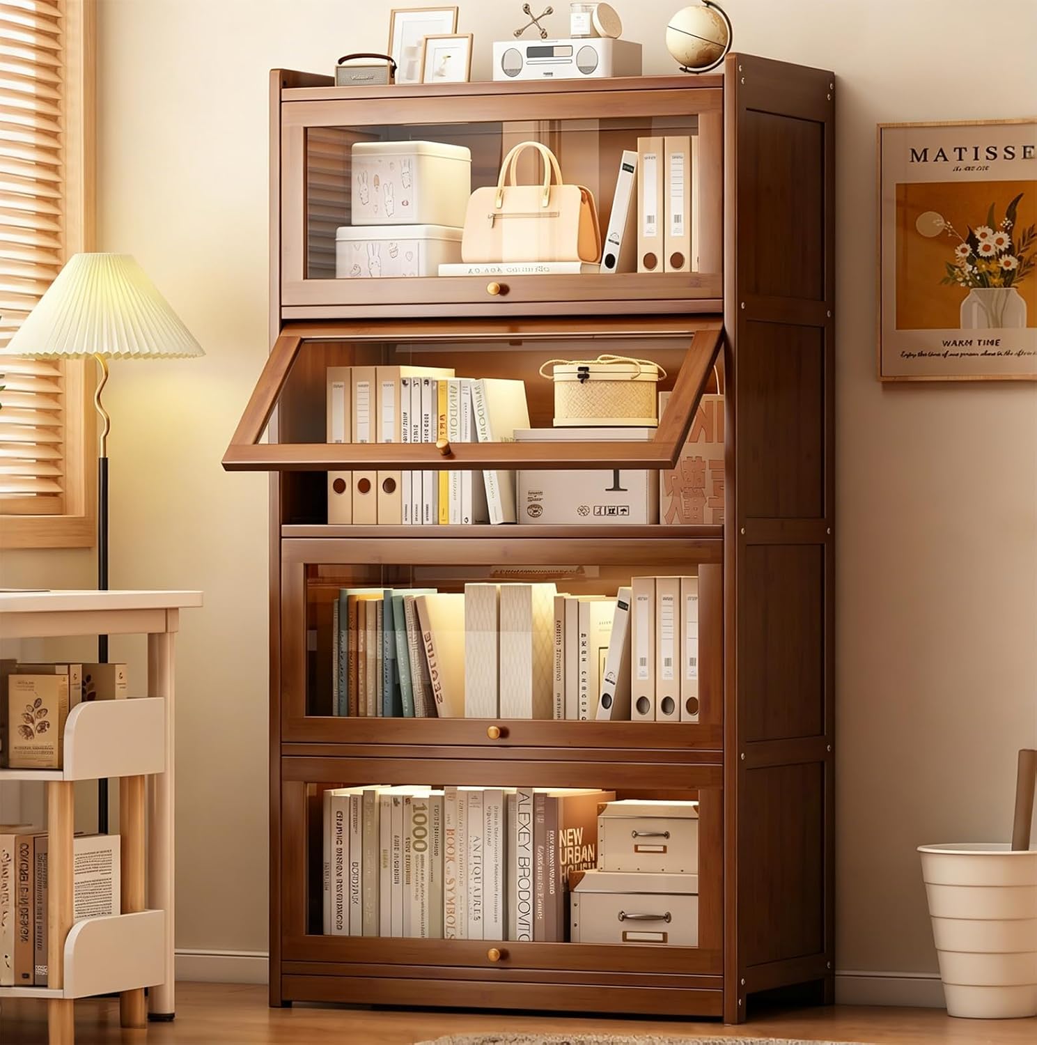 Bamboo 4-Tier Acrylic Door Bookcase