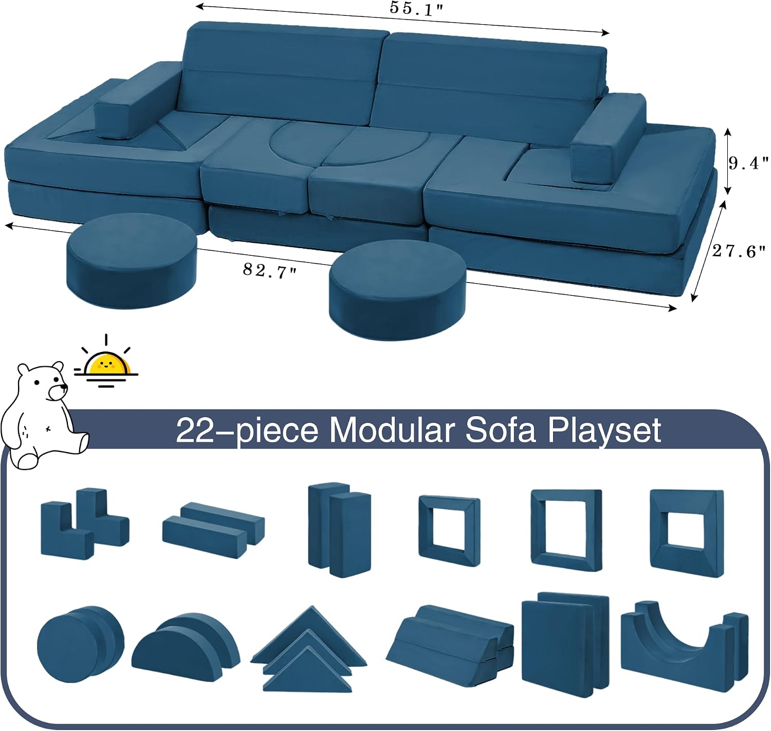 Convertible Foam Modular Kids Play Couch