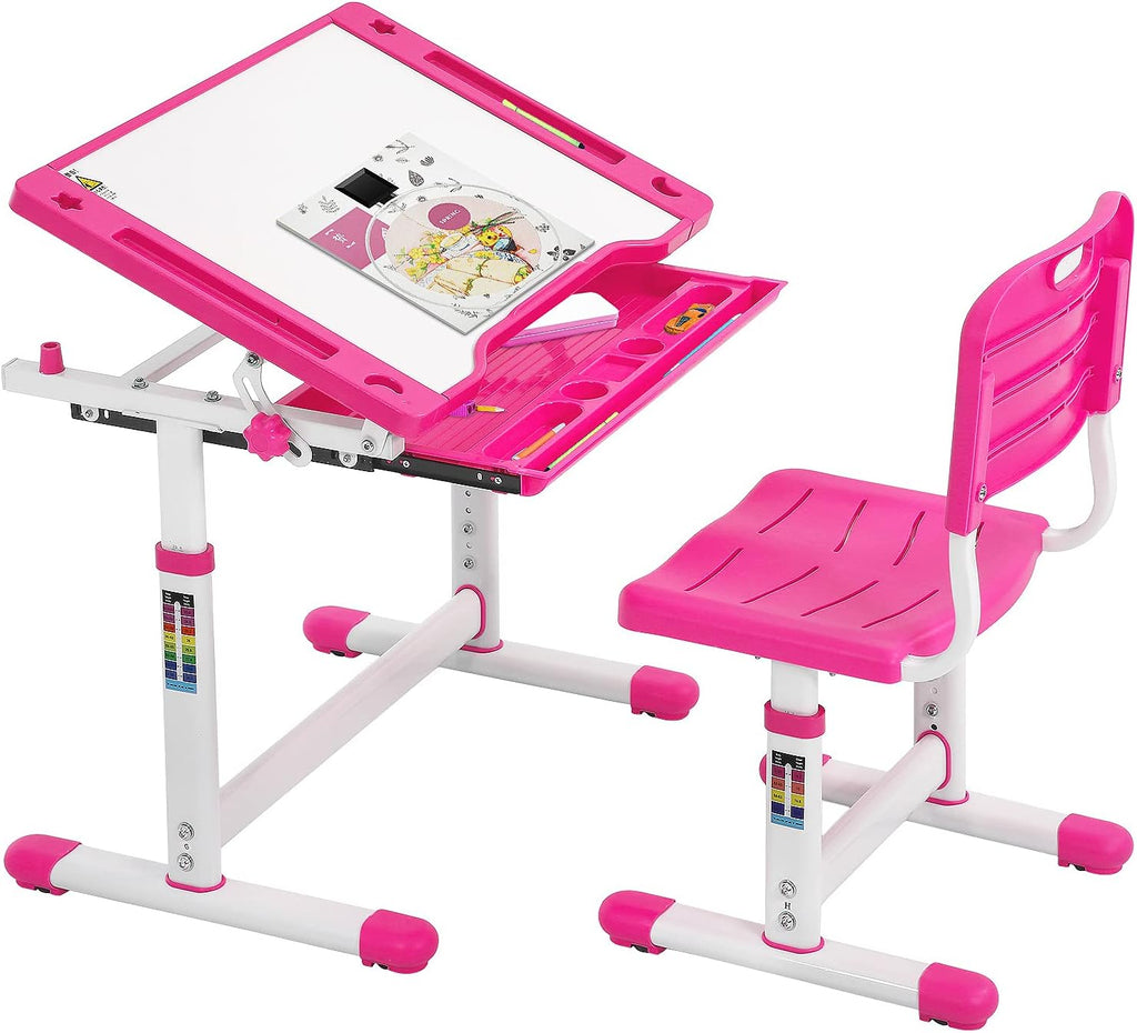 Pink Storage Adjustable Kids Desk Chair Set