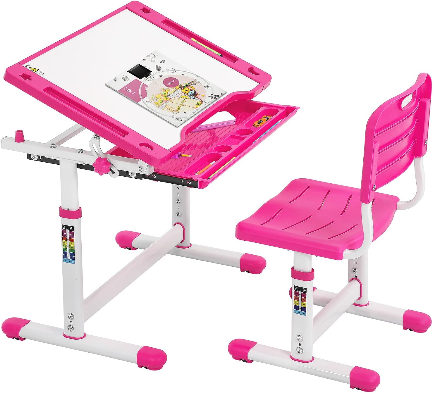 Pink Storage Adjustable Kids Desk Chair Set