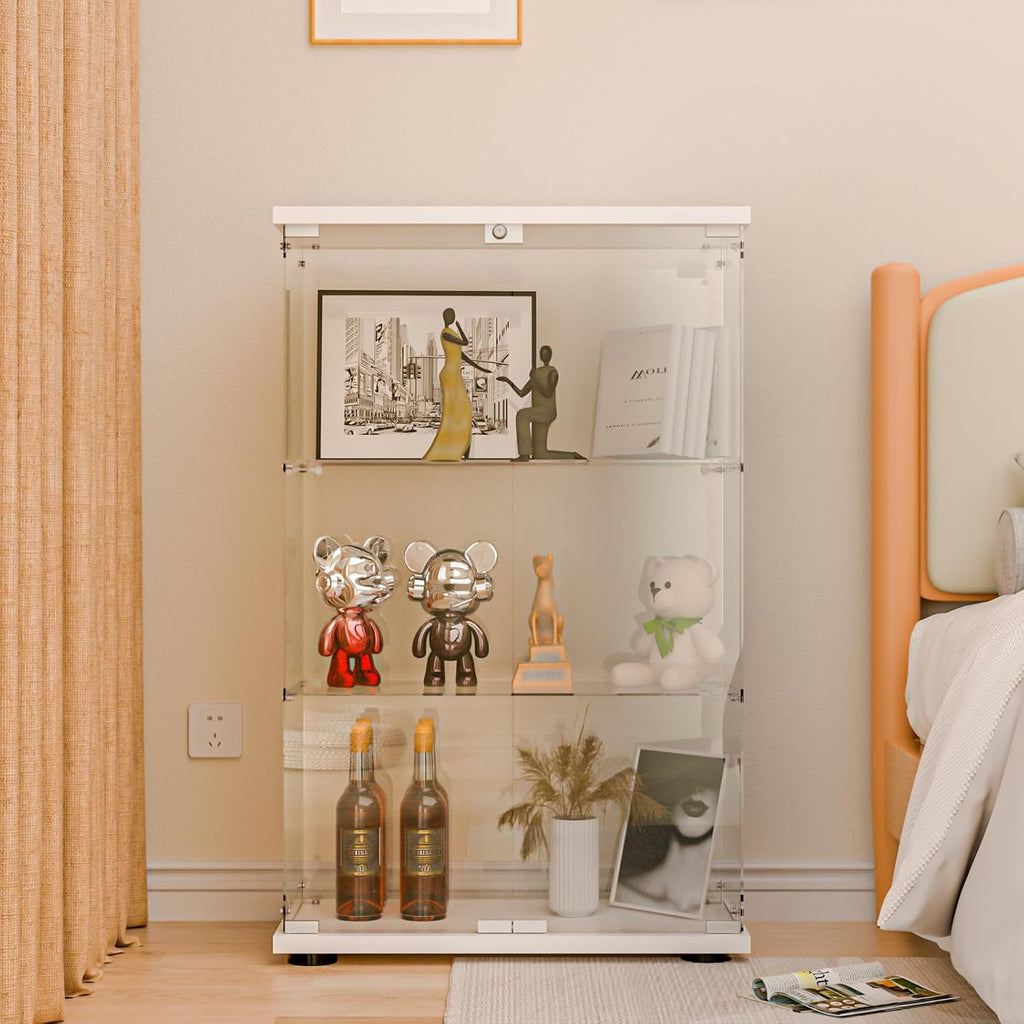 White Locked Double Glass Display Cabinet
