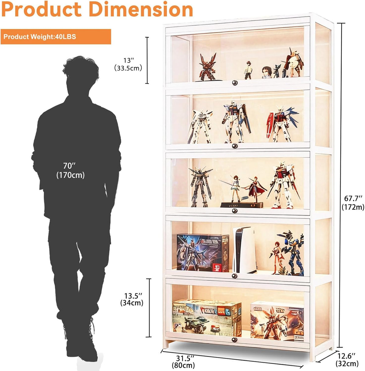 White 5-Tier Acrylic Door Display Cabinet