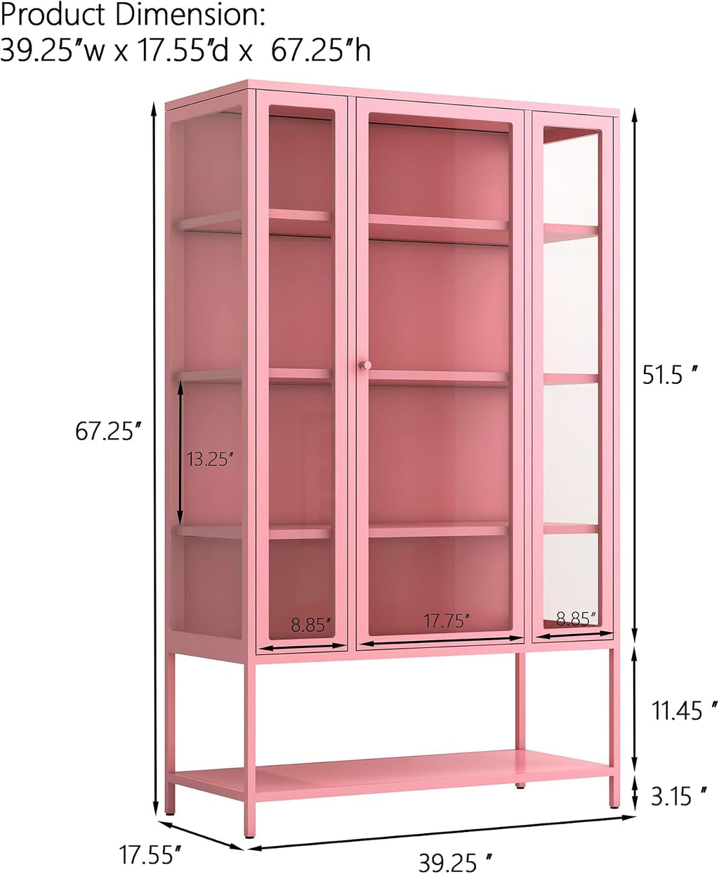 Pink LED 5-Tier 3-Sided Glass Bookcase