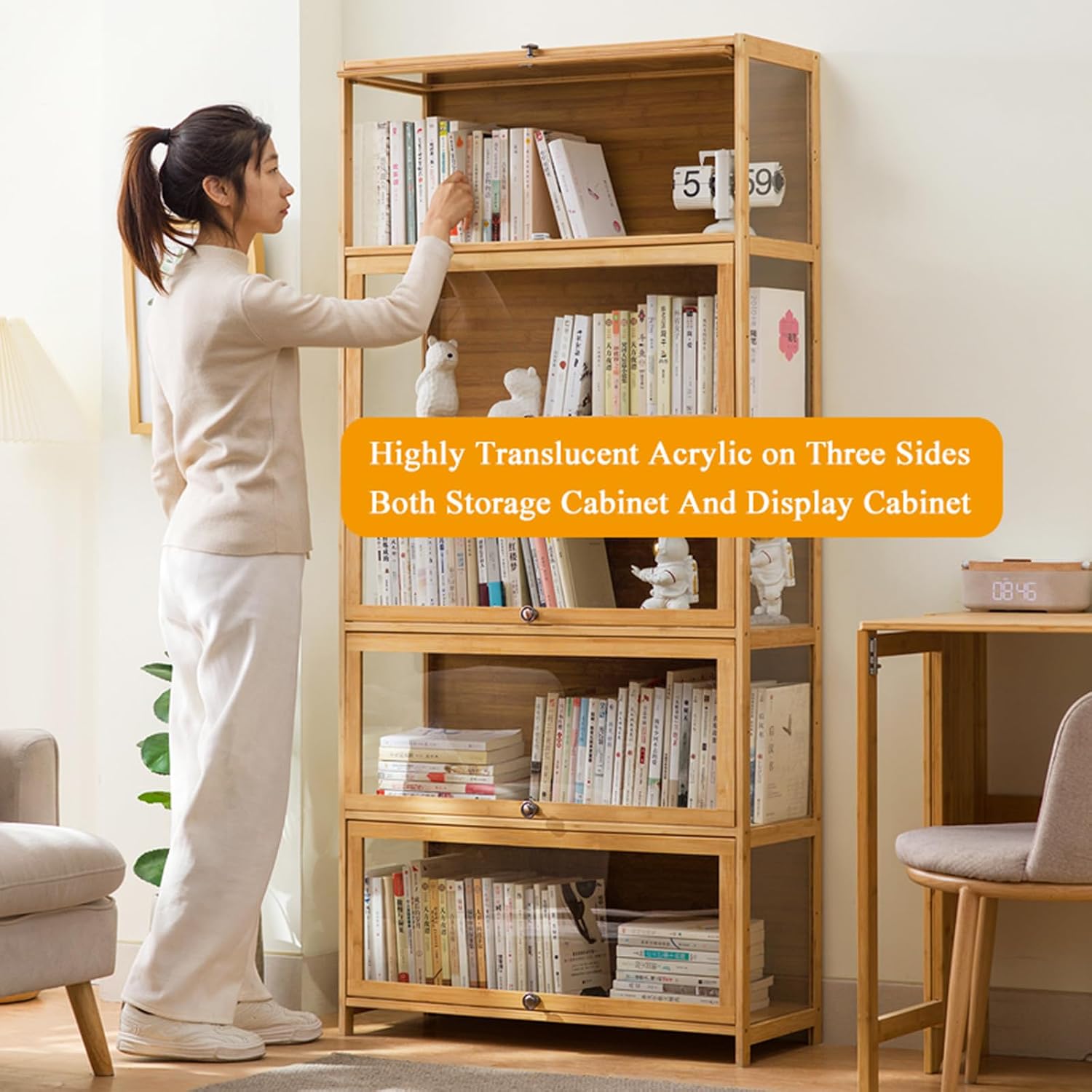 Natural Bamboo 5-Tier Acrylic Display Cabinet