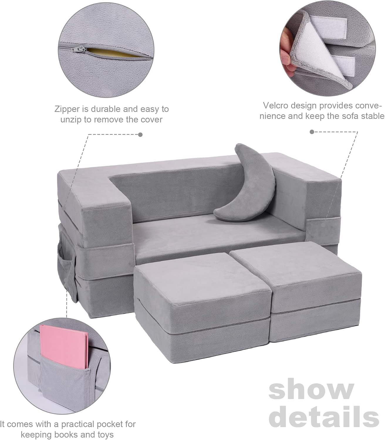Grey Convertible Foam Kids Modular Sofa