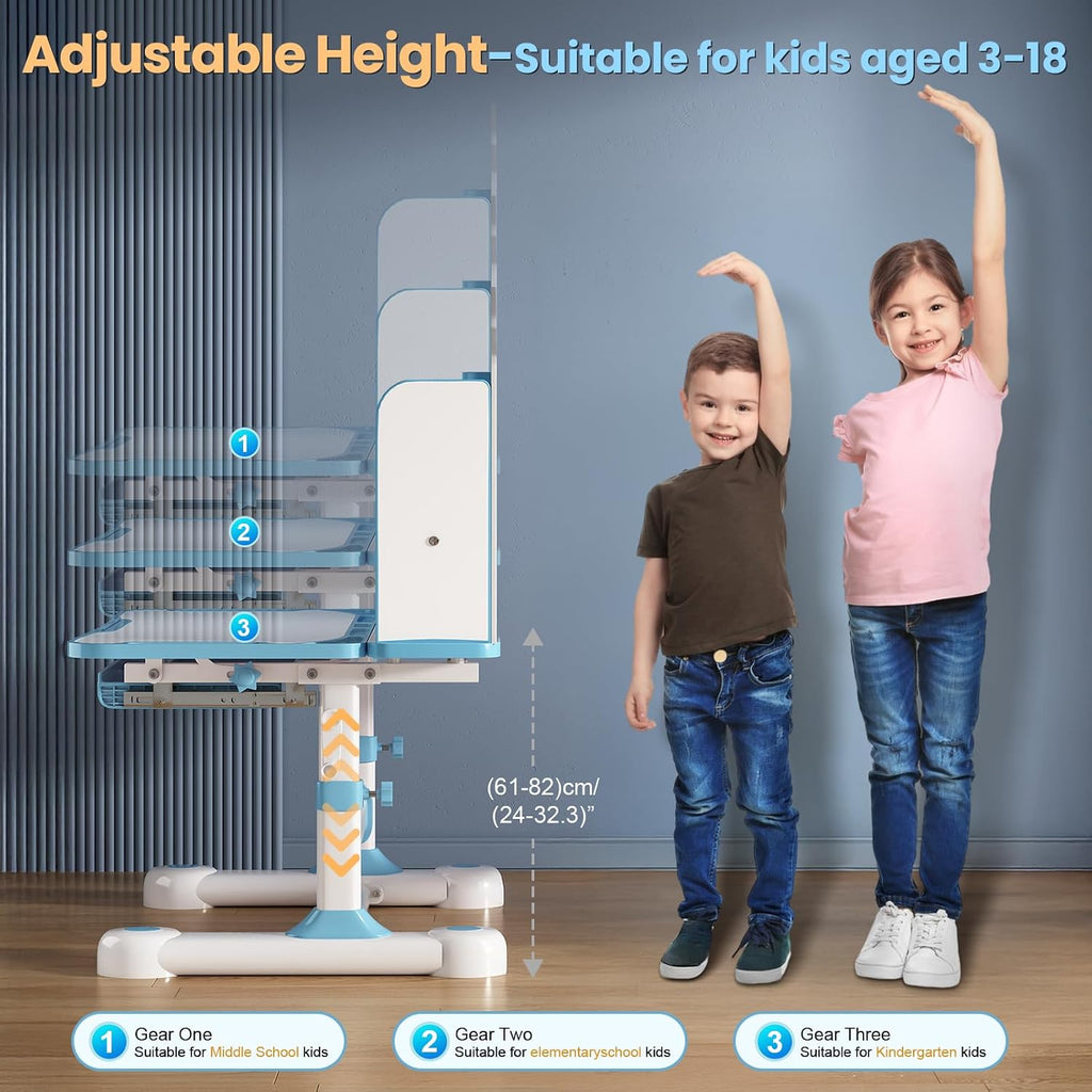 Blue Tilt Height Adjustable Kids Desk Set