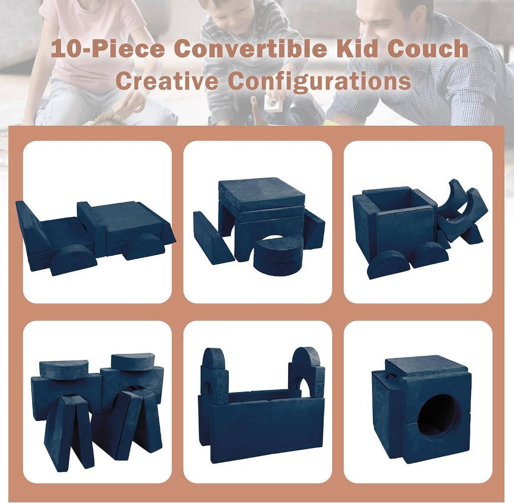 Blue Convertible Modular Kids Play Couch