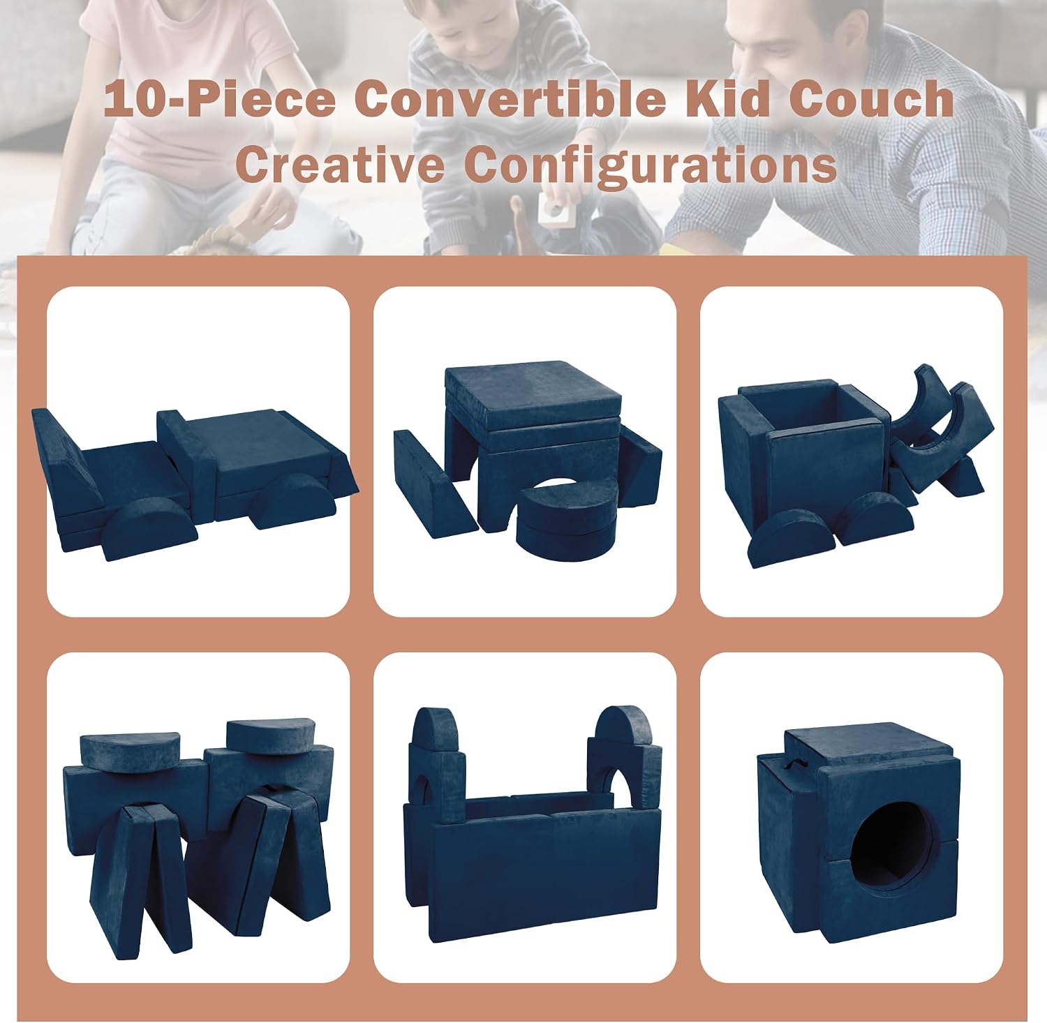 Blue Convertible Modular Kids Play Couch