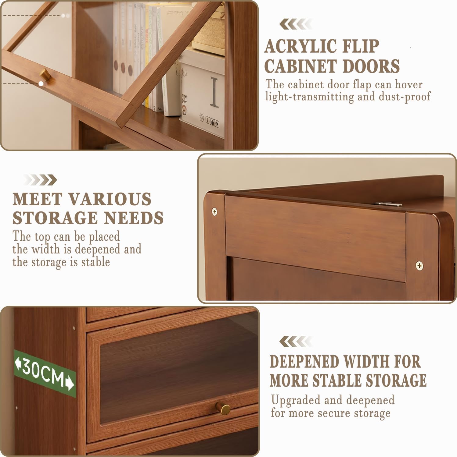 Bamboo 4-Tier Acrylic Door Bookcase