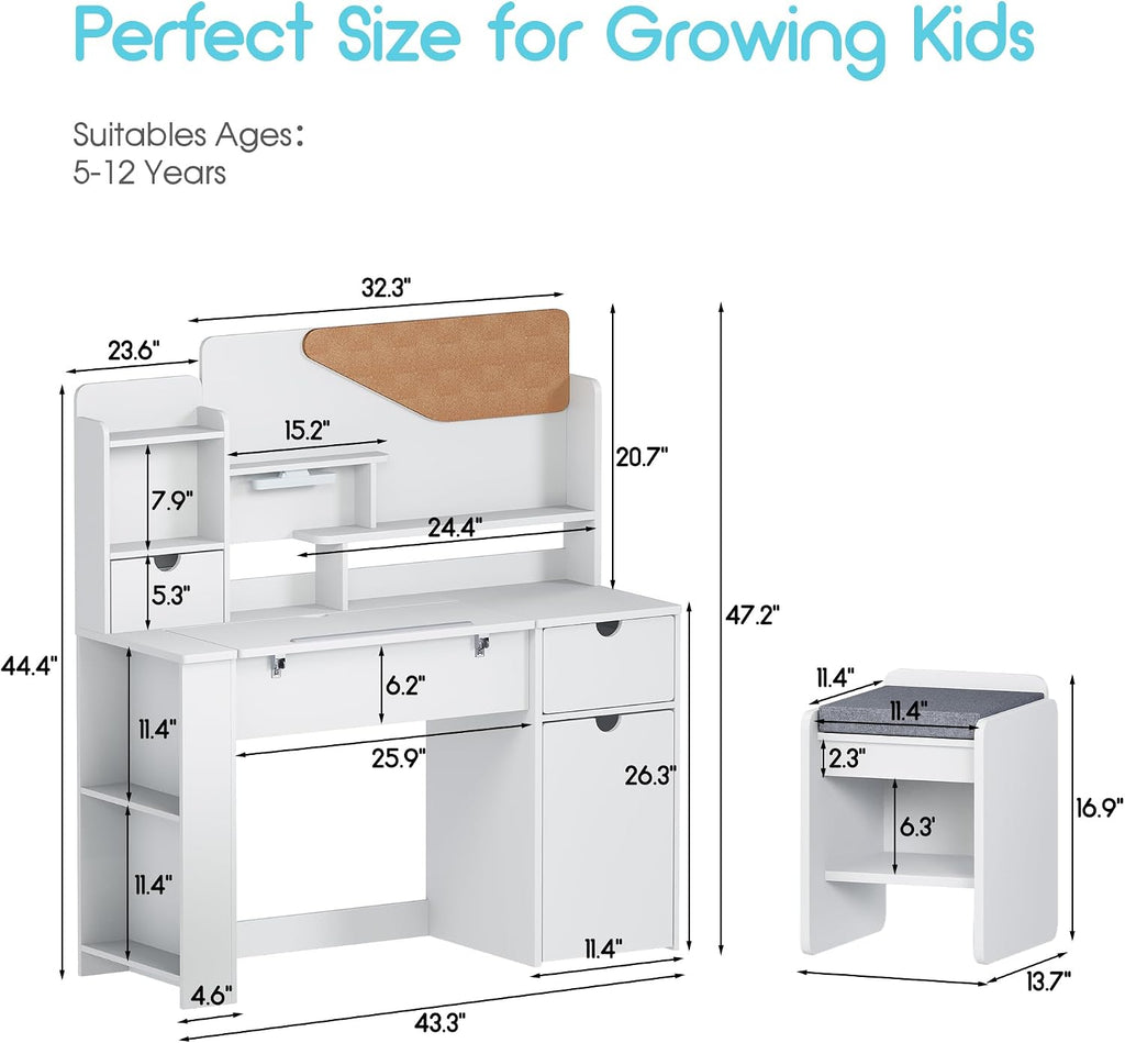 Wooden Storage Tiltable Kids Desk Set