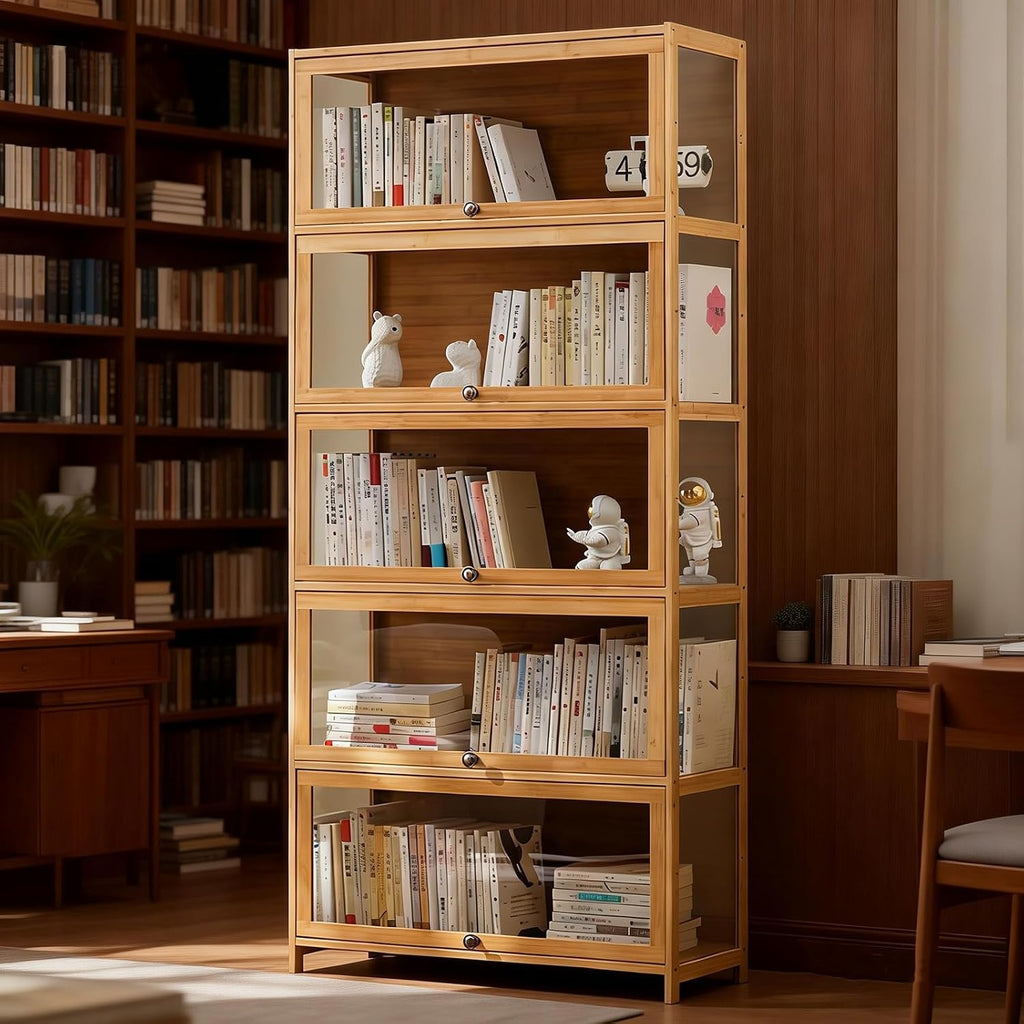 Natural Bamboo 5-Tier Acrylic Display Cabinet