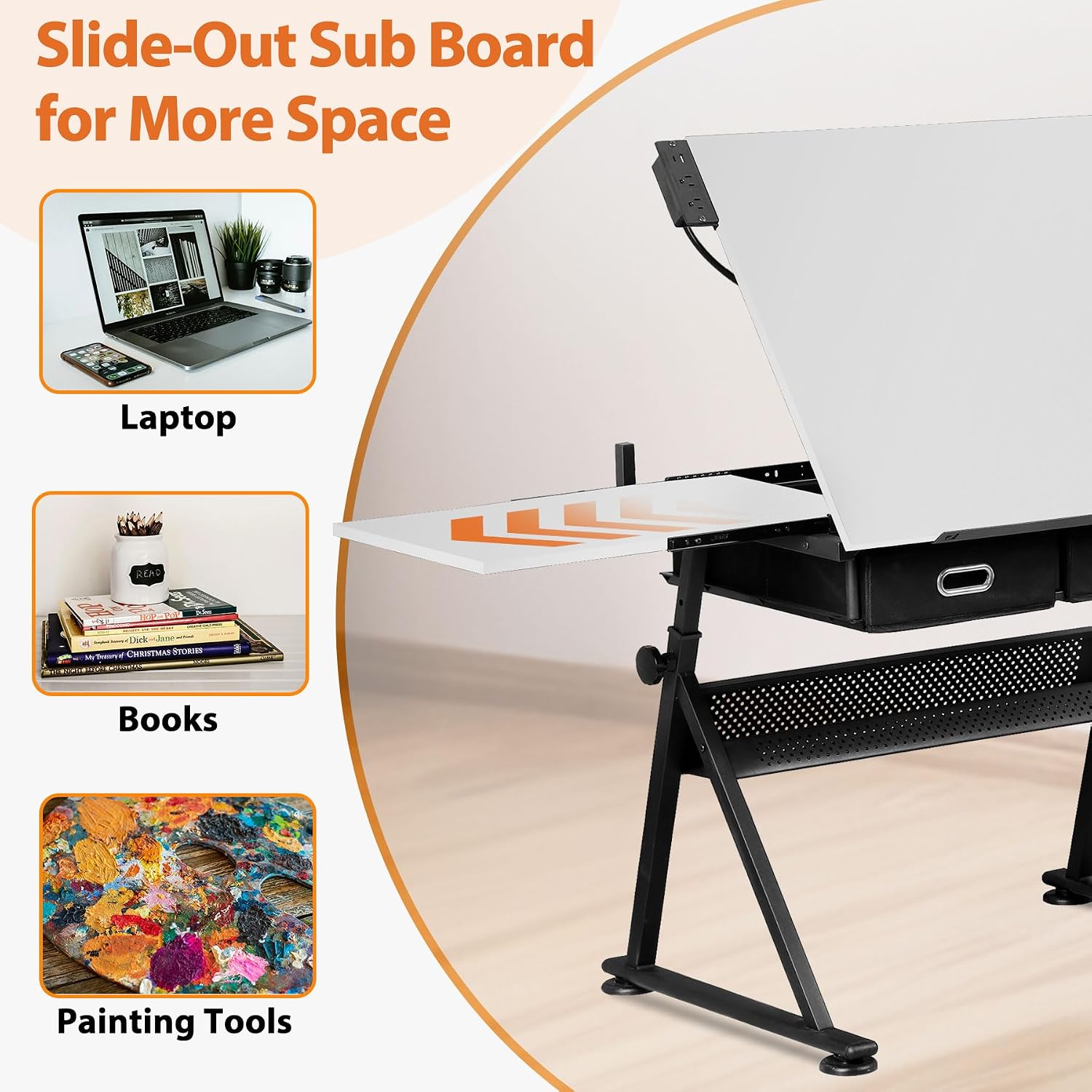 White Tilting Adjustable Artist Drafting Desk
