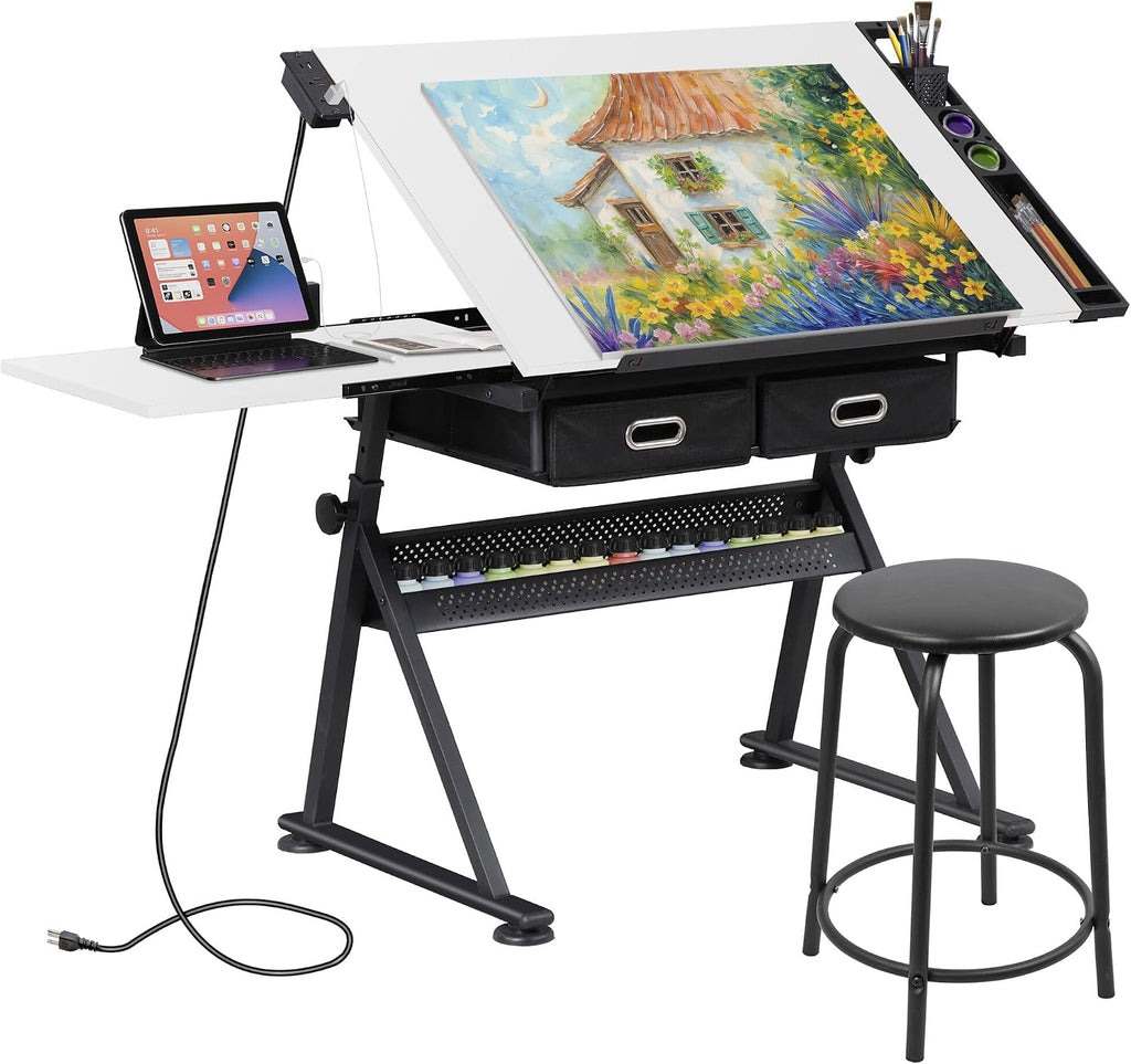 White Tilting Adjustable Artist Drafting Desk