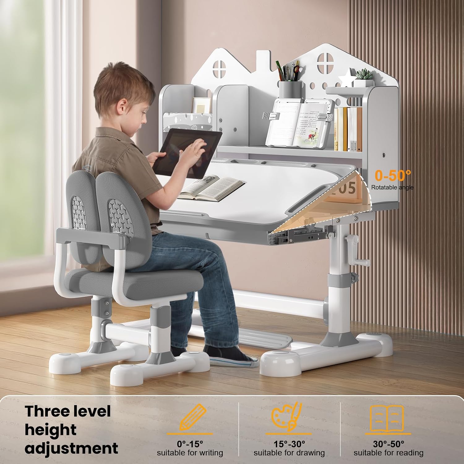 Ergonomic Tilt Adjustable Kids Desk Set