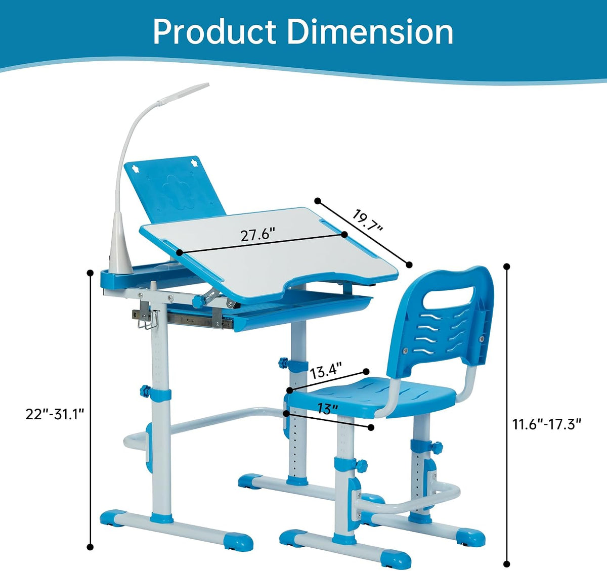 Blue LED Tilt Adjustable Kids Desk Set