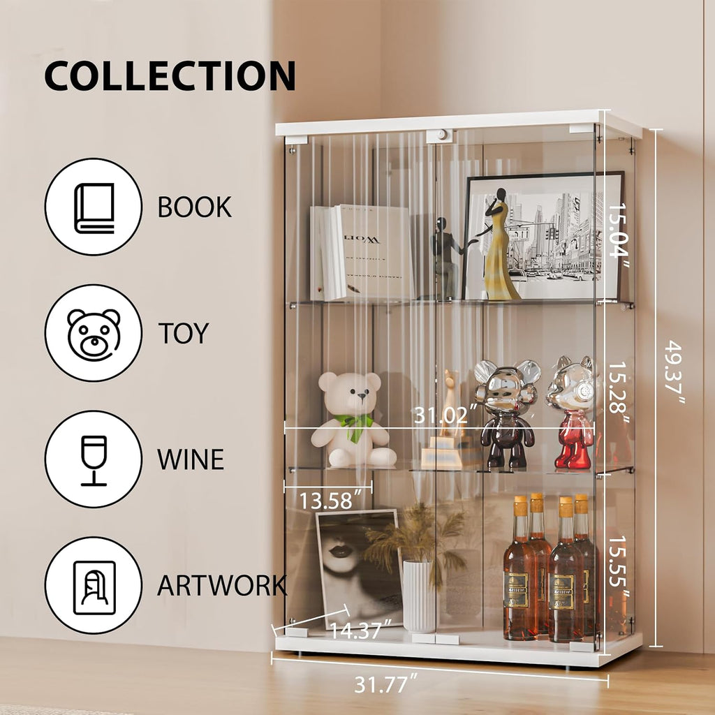 White Locked Double Glass Display Cabinet