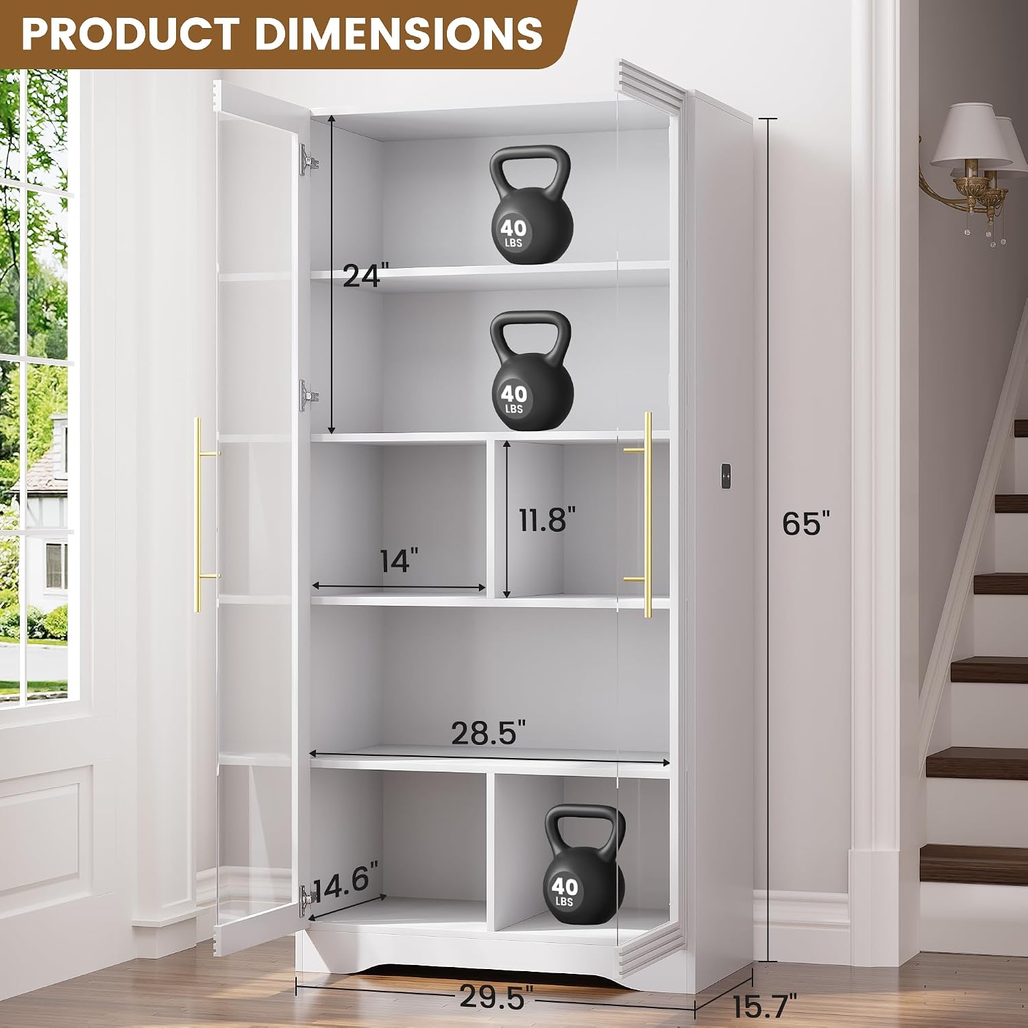 White LED 5-Tier Glass Door Bookcase