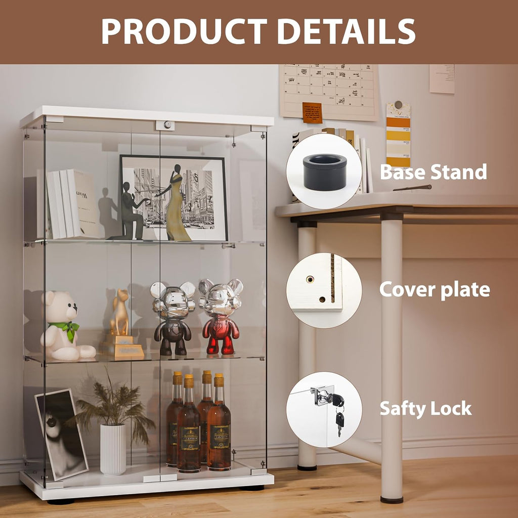White Locked Double Glass Display Cabinet