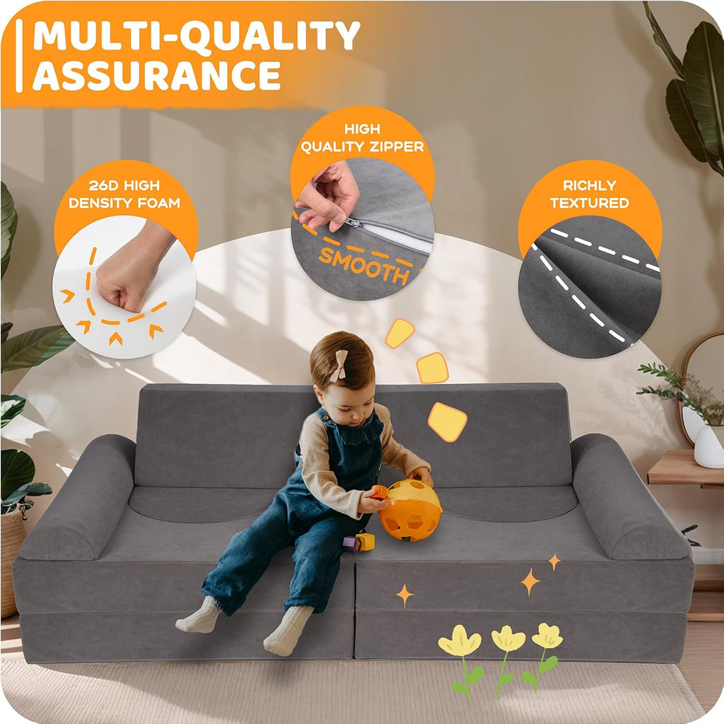 Grey Foam 12-Piece Kids Play Couch