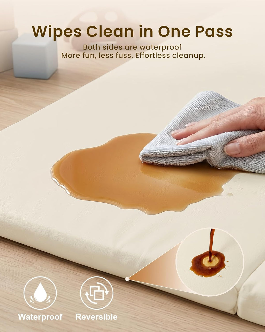 Beige Leather Foldable Waterproof Play Mat