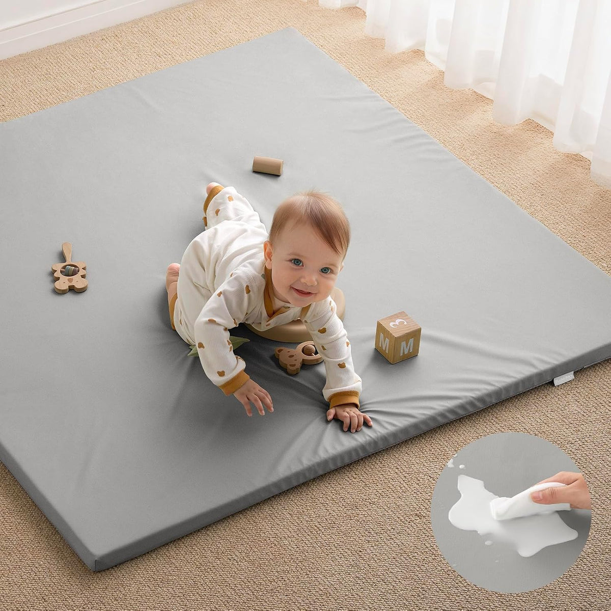 Gray Waterproof Leather Baby Play Mat
