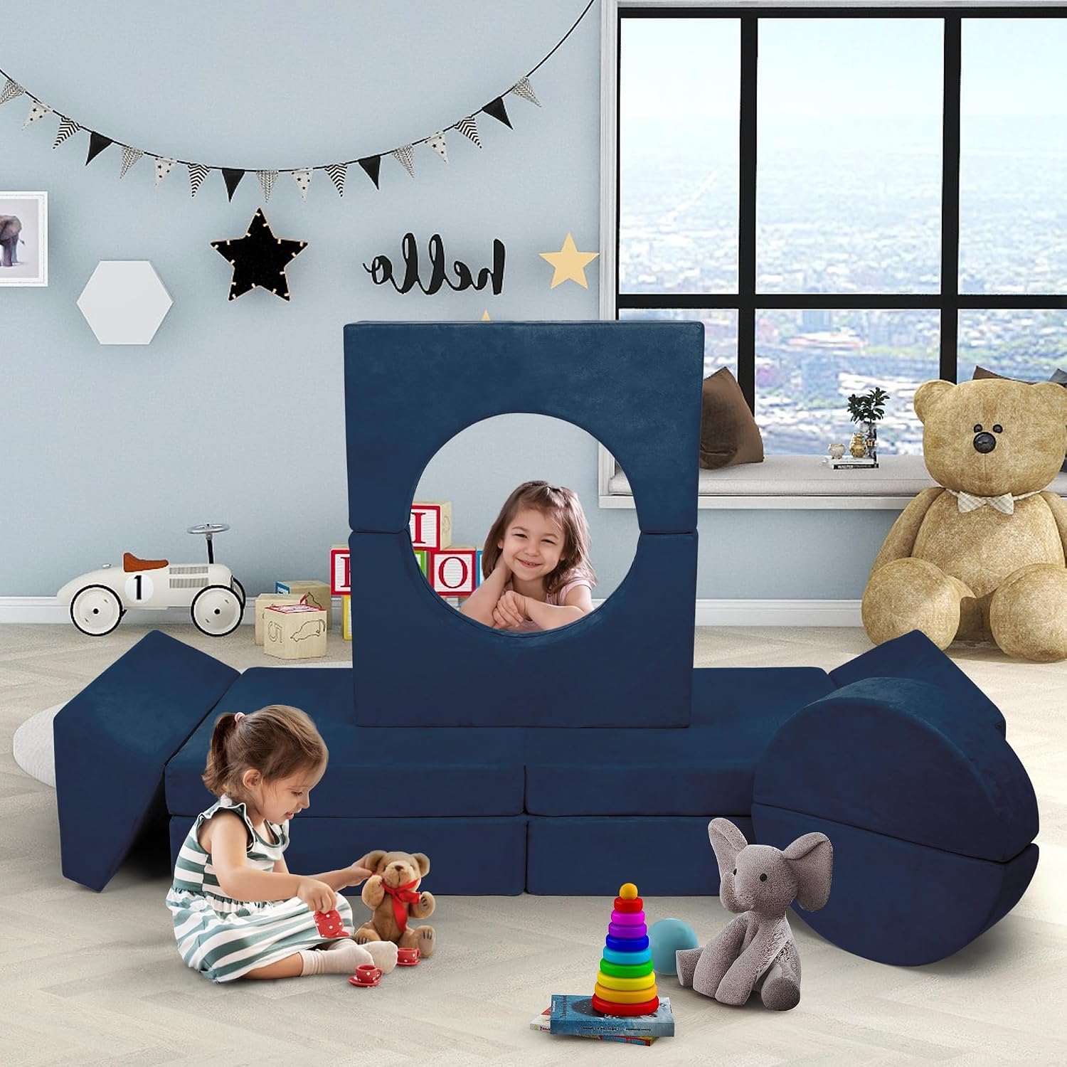 Blue Convertible Modular Kids Play Couch