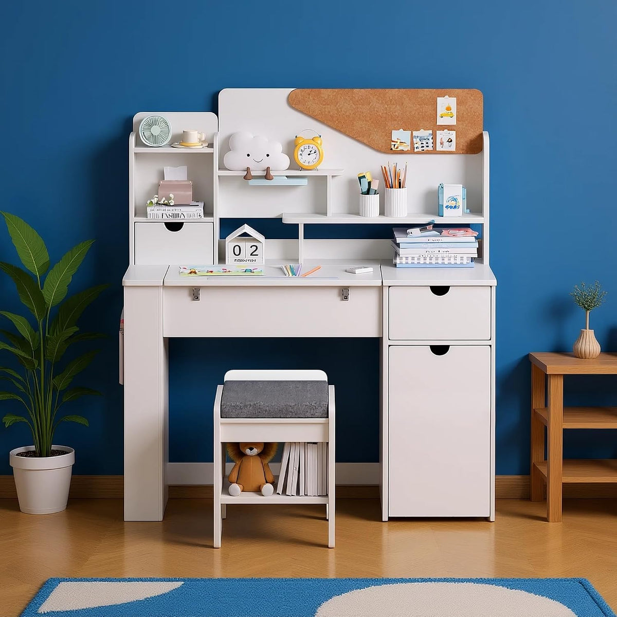 Wooden Storage Tiltable Kids Desk Set