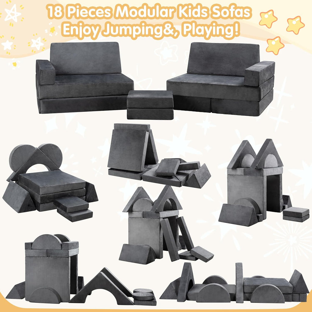 Gray Convertible Modular Kids Play Couch