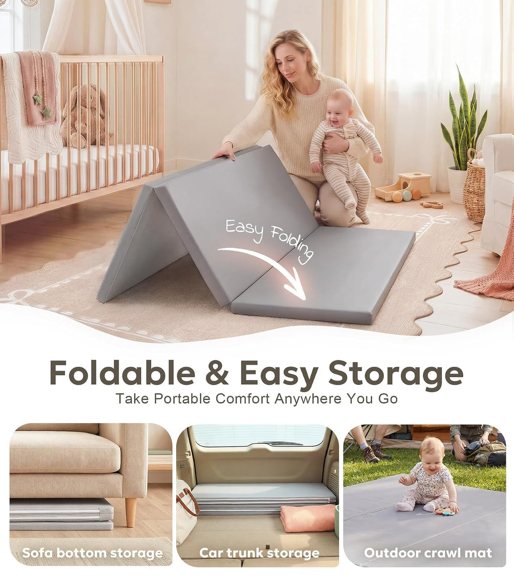 Gray Leather Thick Foldable Baby Play Mat