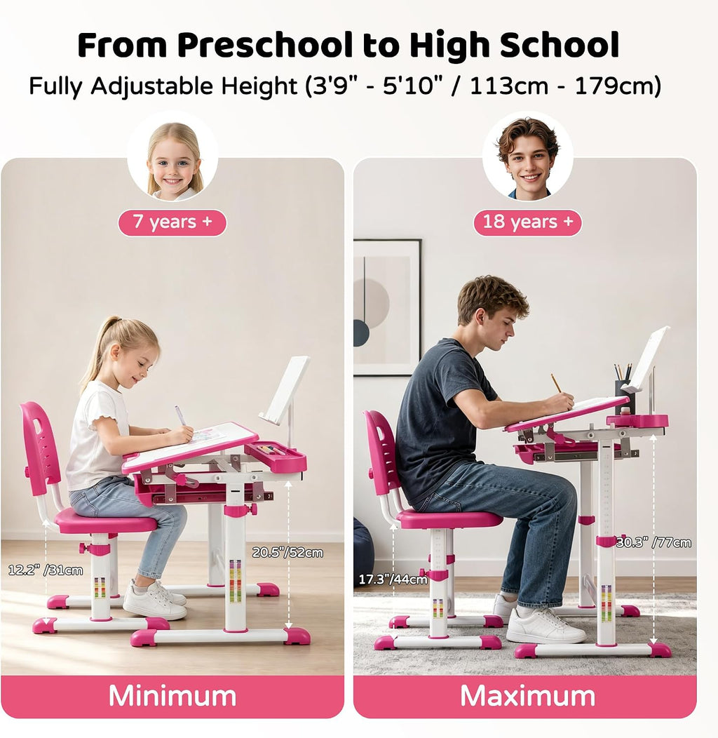 LED Ergonomic Adjustable Kids Desk Set
