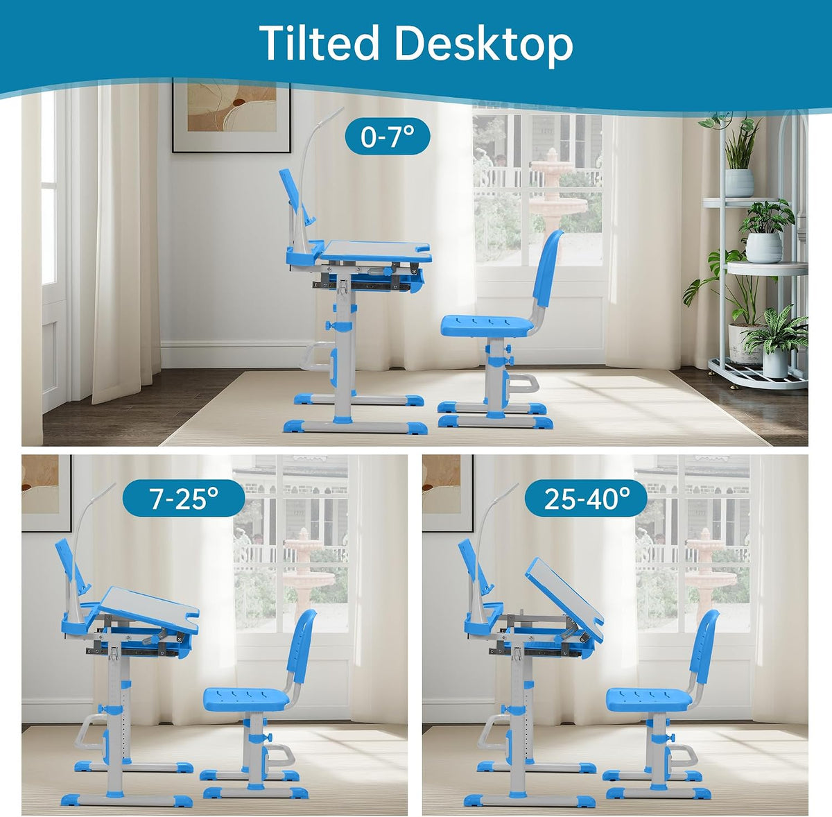 Blue LED Tilt Adjustable Kids Desk Set